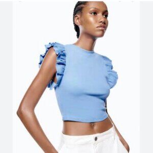 Zara Powder Blue Ruffled Sleeveless CropTop S